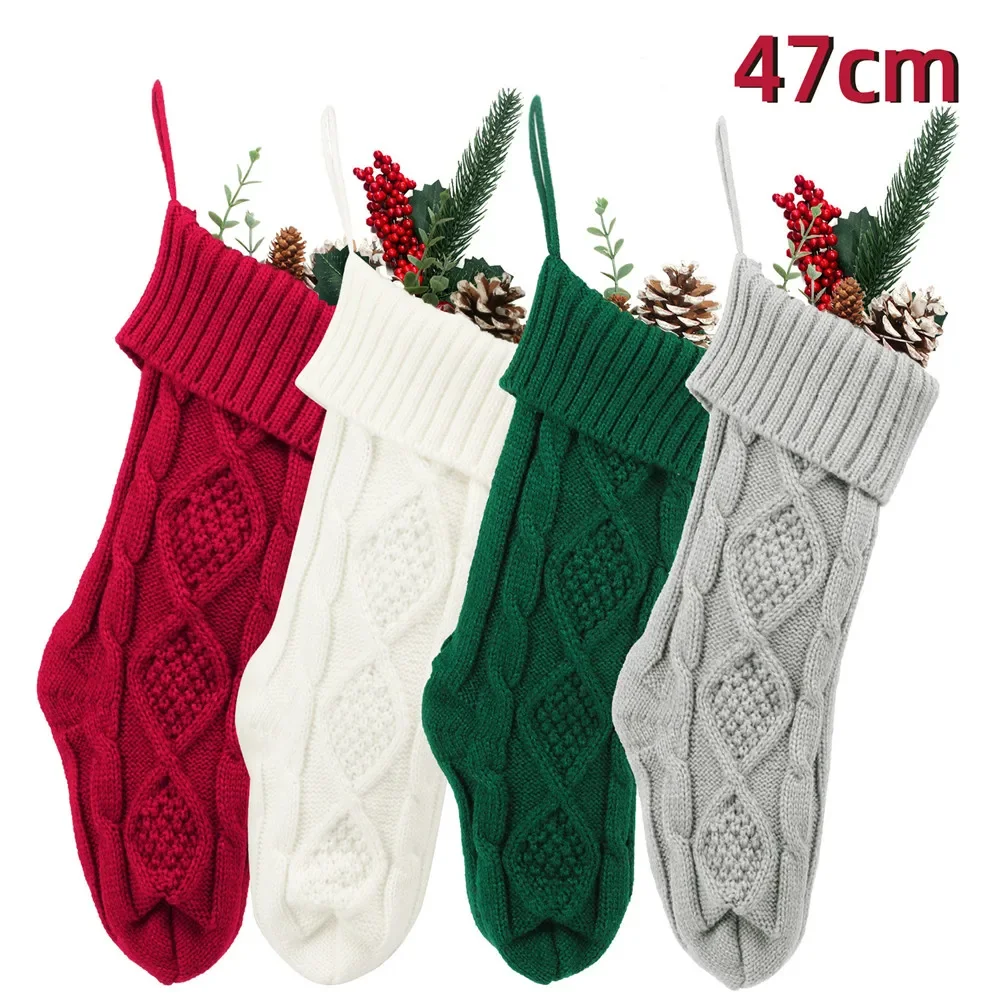 2024 New Christmas Stockings For Kids Large Size Cable Knit Stocking Christmas Decorations For Family Party Xmas Tree Ornament