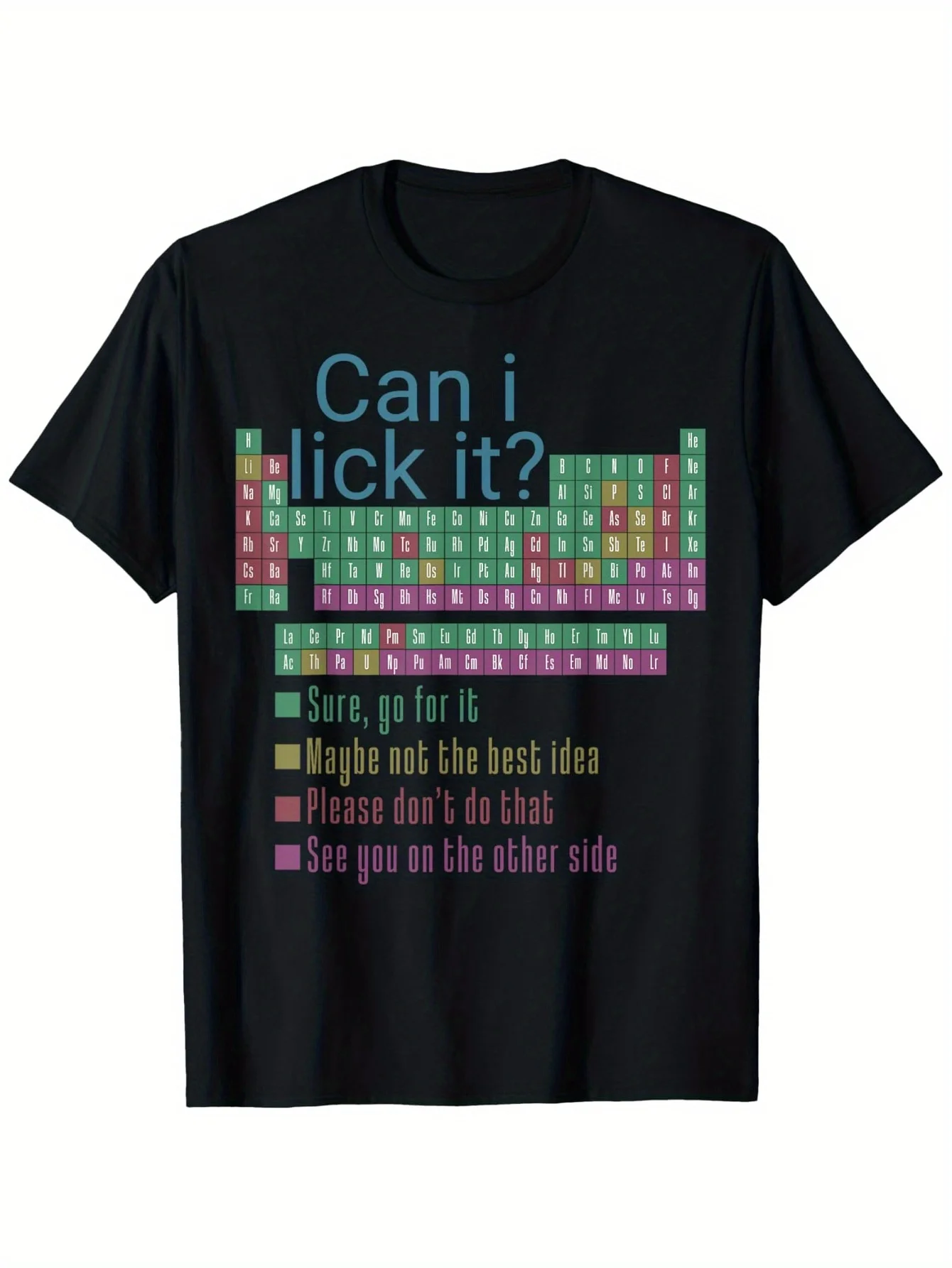 

Funny 'Can I Lick It' Periodic Table of Elements Cotton T-Shirt Unisex Casual Round Neck Tee 100% Pure Cotton
