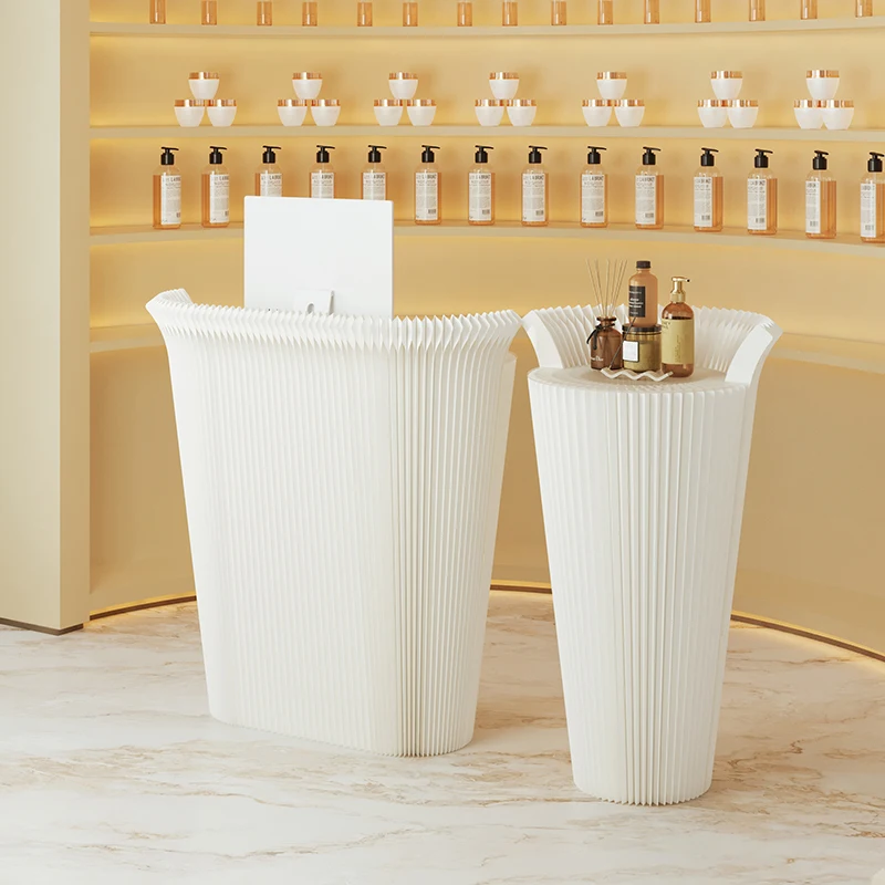 Elegant Kraft Paper Storage Front Desk Display Tables Reception Desk For Showcasing Products Inside And Outside