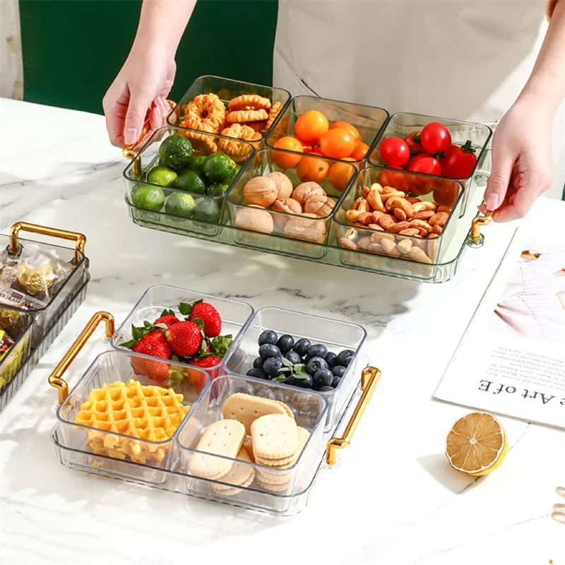 Dried Fruit Plate 2/4/6 Grids Light Luxury Divided Fruit Plate Snack Dish Candy Nuts Household Plastic Tray Snack Dessert Tray