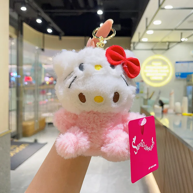 13Cm Sanrio Kawaii Hello Kitty Plush Keychain Cute Kt Cat Doll Schoolbag Backpack Pendant Kids Plush Toys Accessories Girl Gifts