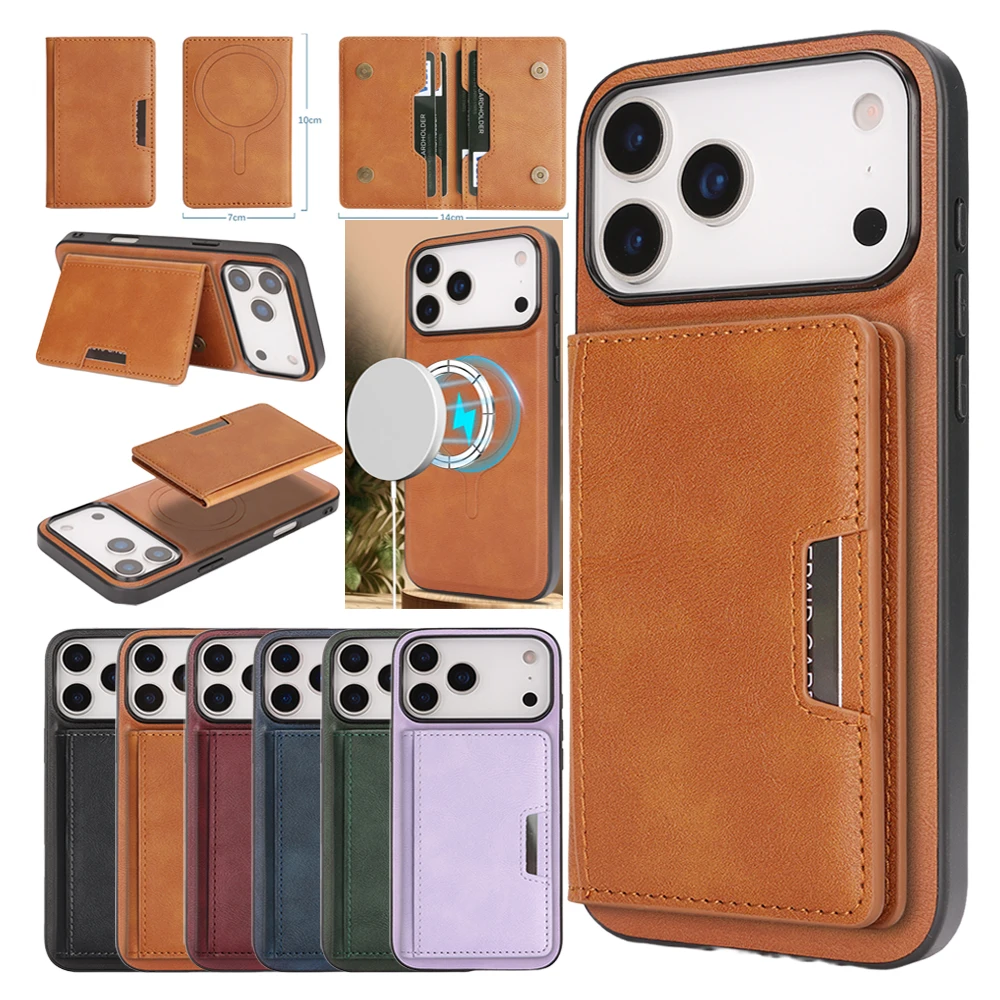 2-in-1-Ledertasche für iPhone 17 Air 16 Pro Max 15 Plus 14 Pro Max 13 Pm 12 Ständer Magsafe Wireless Charging Phone Cover
