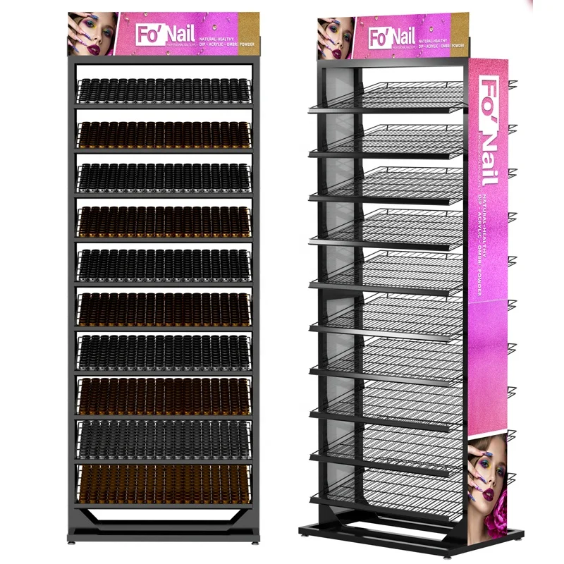 Fabryczny stojak do makijażu OEM Metalowy akrylowy stojak na lakier do paznokci w proszku Stojaki montowane na ścianie do salonu paznokci