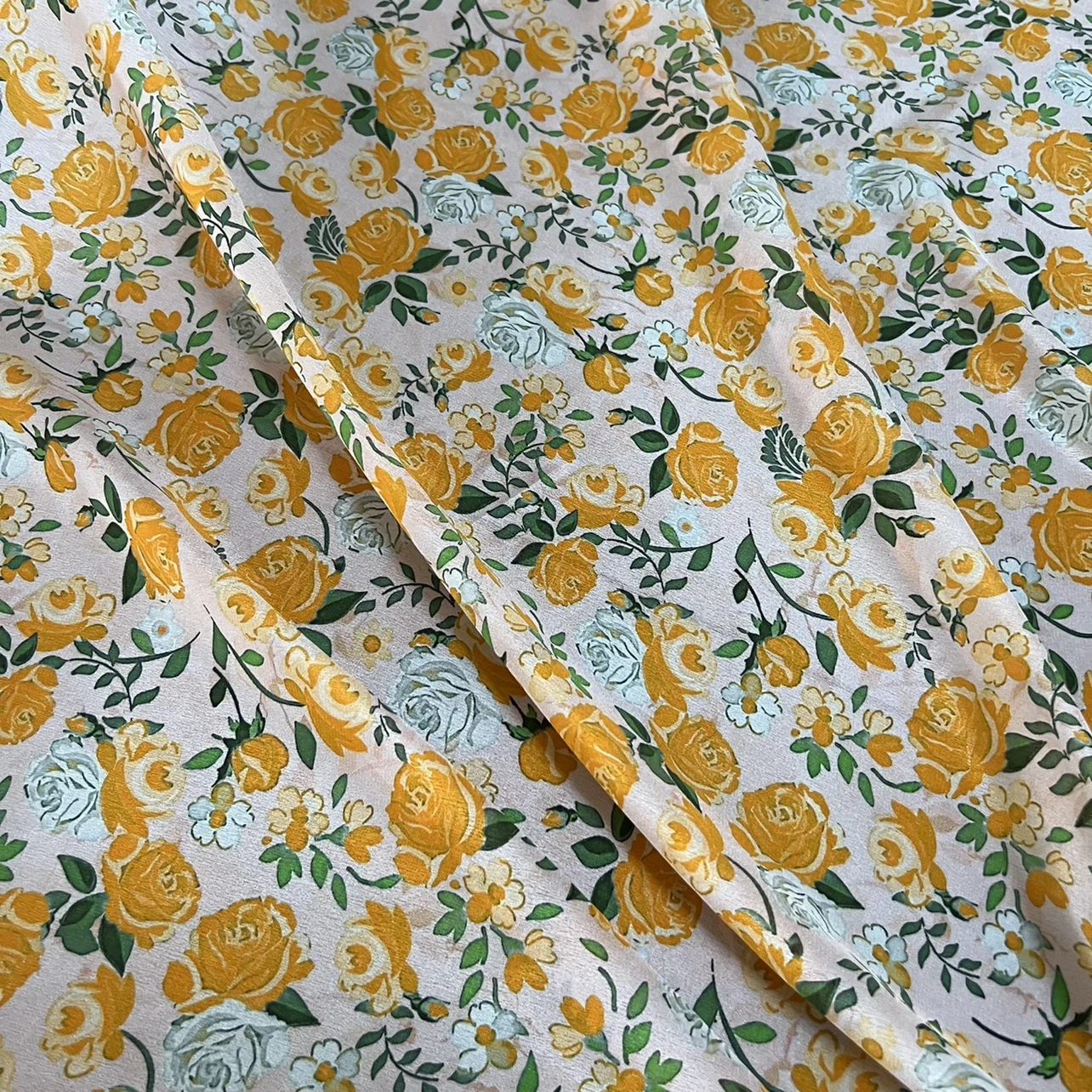 1 meter 100% Mulberry Silk 15 momme Crepe Silk Fabric Yellow Floral Printed 138cm 54