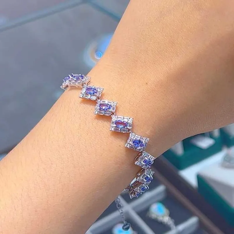 SACE GEMS New 925 Sterling Silver Certified 3*5MM Natual Tanzanite Bracelrts for Women Engagement Cocktail Party Fine Jewelry