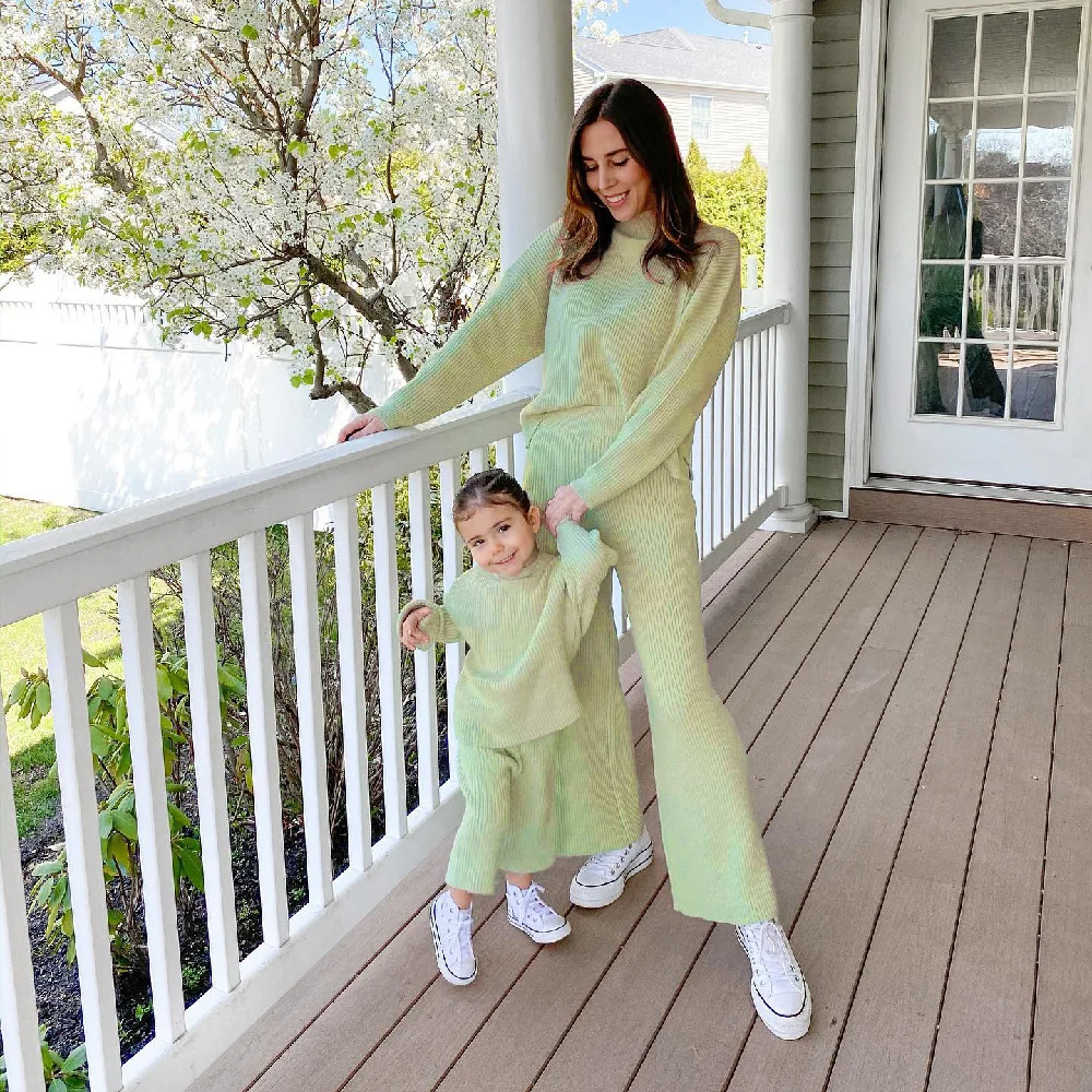 

Mum and Daughter Clothes Set Autumn Winter Long Sleeves Top + Wide Leg Pants 2pcs Suit Casual Mommy and Me Outfits Family Look