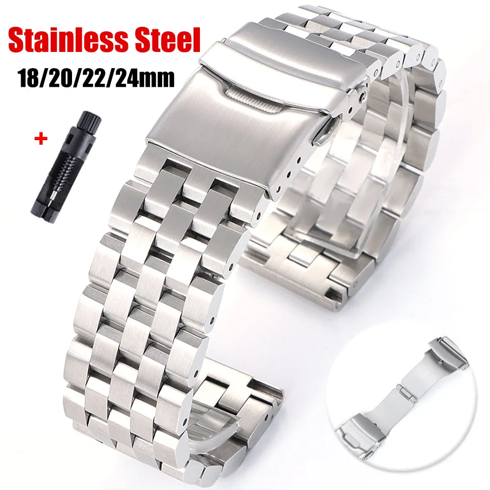 Pulseira de aço inoxidável sólido 18mm 20mm 22mm 24mm 26mm pulseira de metal interface plana pulseira smartwatch substituição pulseira de relógio