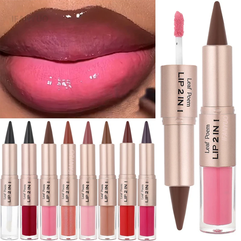 Delineador de labios cónico, lápiz labial mate, negro, marrón, terciopelo, contorno de lápiz labial, espejo de agua, brillo de labios hidratante