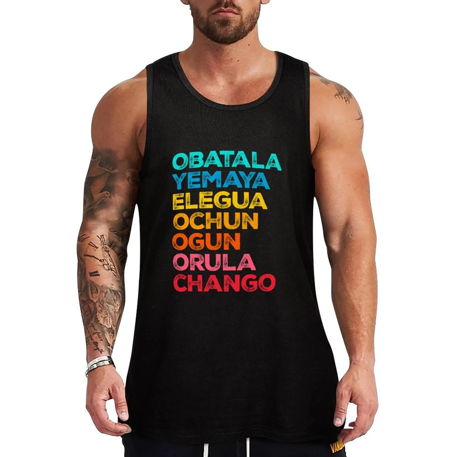 Camiseta sin mangas de algodón básico con estampado de 7 Poderes Africanos Orisha Santeria Cuba Religion, informal, que no encoge