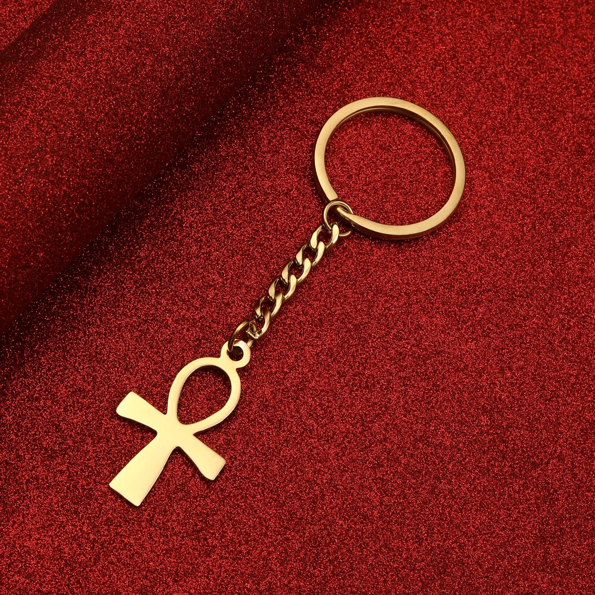 Stainless Steel Ankh Cross Pendant Keychain Woman Girl Egypt Hieroglyphs Jewelry