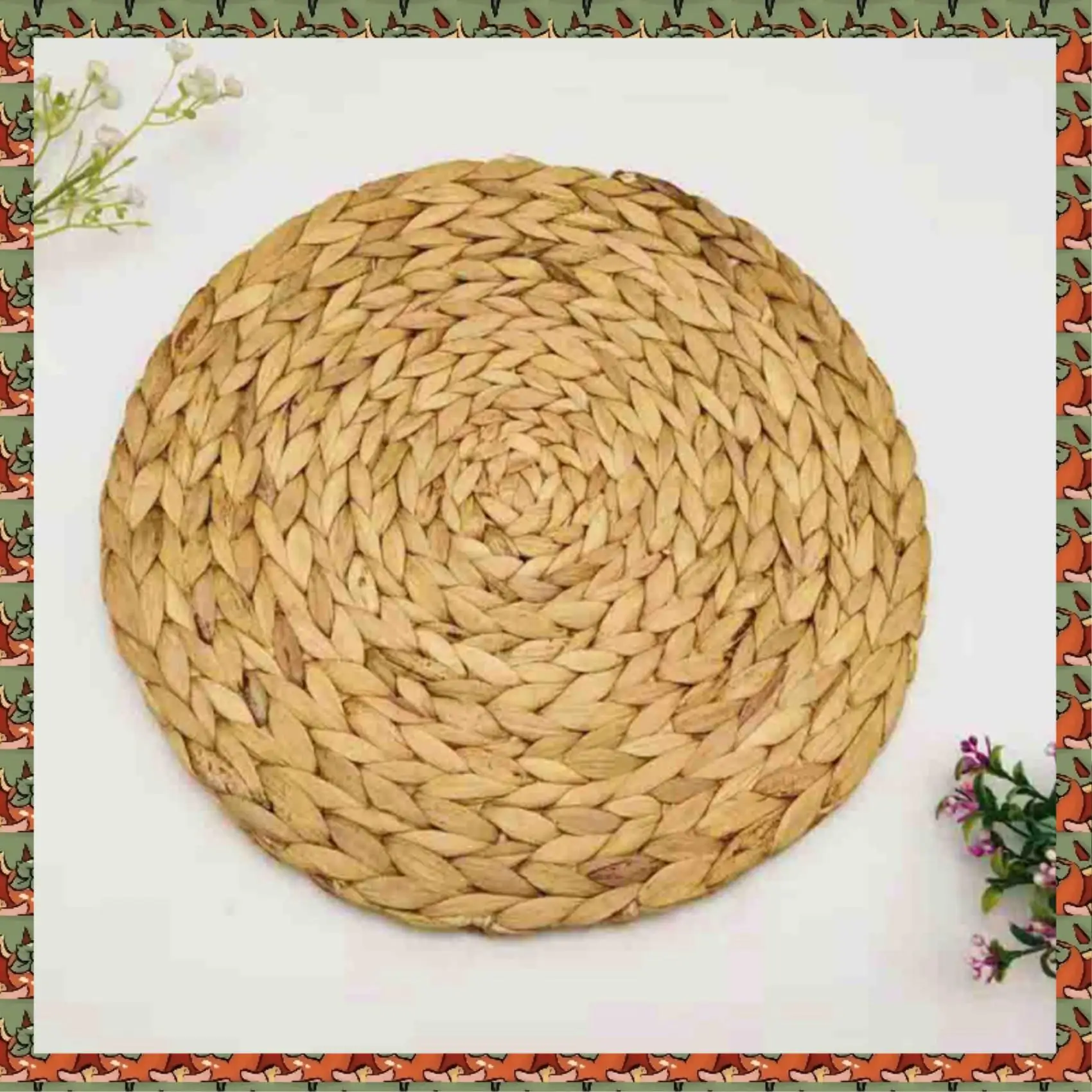 

ABLQ 4 Pack Round Water Hyacinth Placemat,Quality Woven Wicker Table Place Mats,38Cm