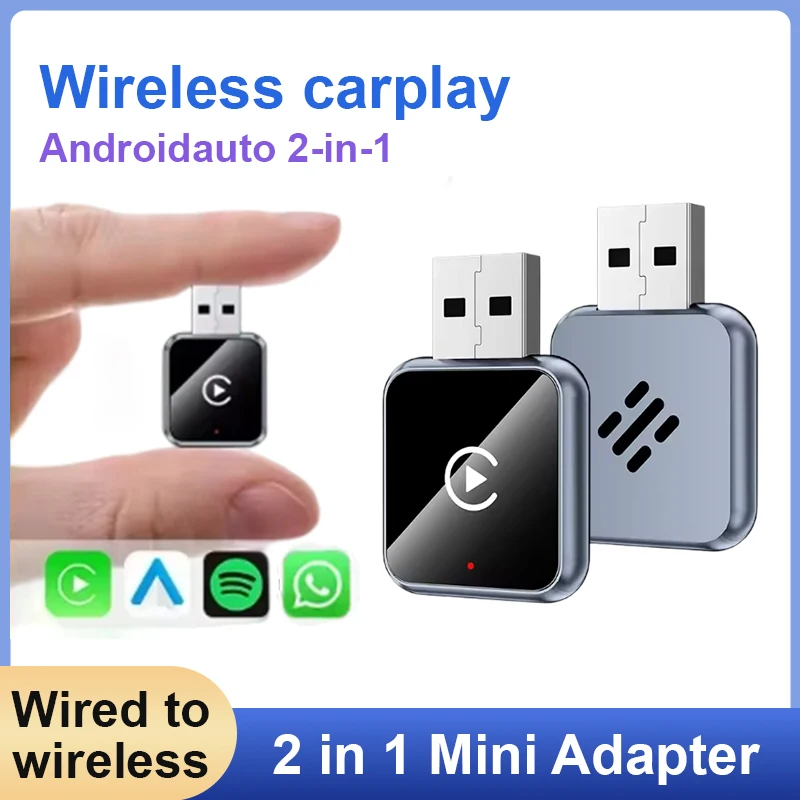 Беспроводной адаптер CarPlay/Android Auto для iPhone и Android-смартфонов, совместимый с автомобилями, поддерживает Bluetooth и MirrorLink