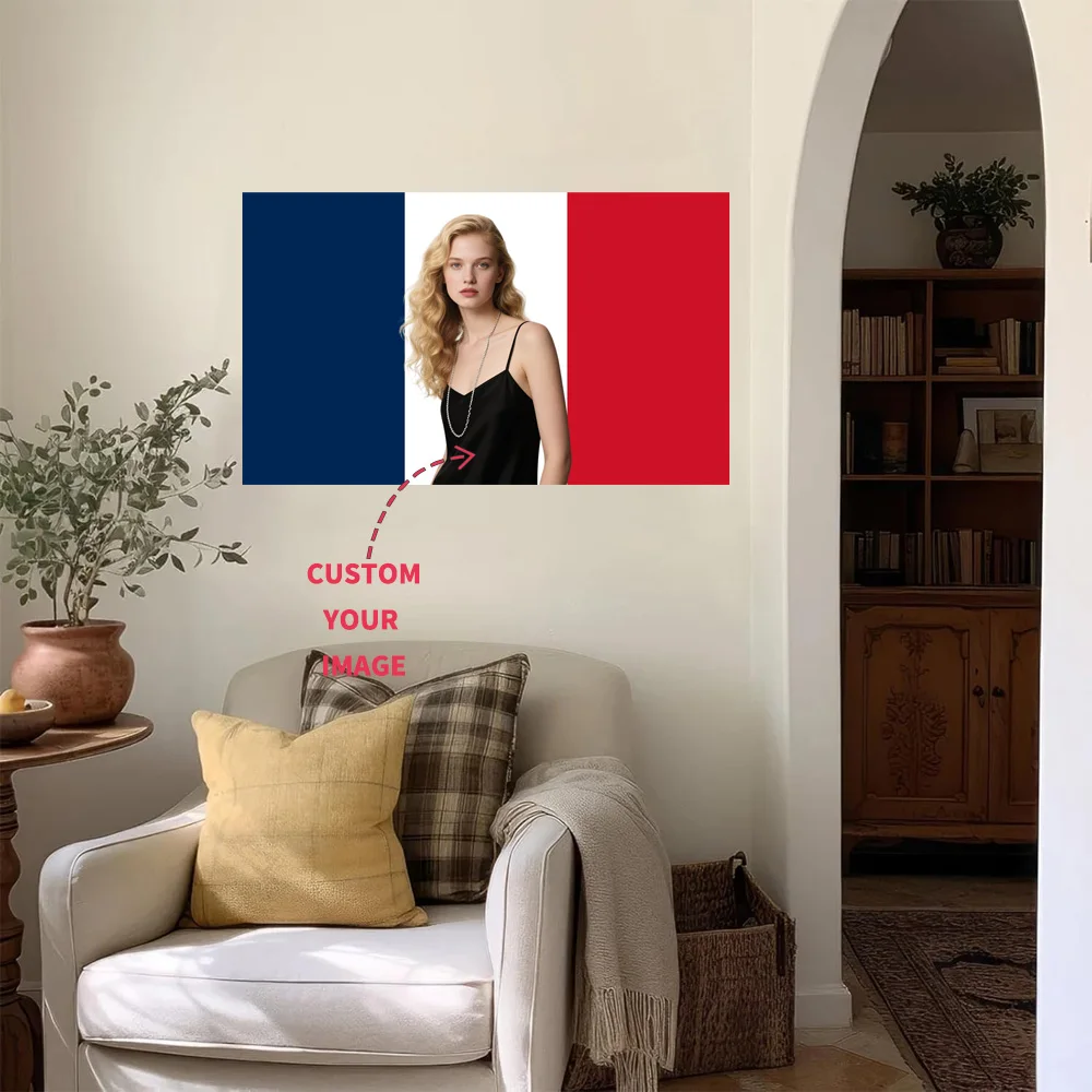 1 cartel plano 2D personalizado con bandera francesa/francés, decoración de pancarta con bandera nacional de Francia con imagen personalizable, poliéster
