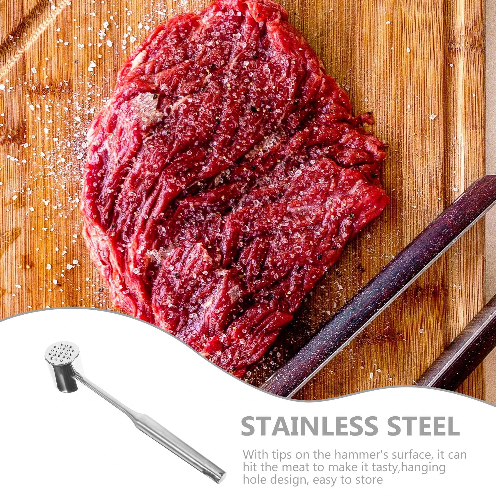 

Stainless Steel Meat Hammer Tenderizer Tool for Steak Ground Beef Masher Kitchen Pounder Non Skid H Practical Durability