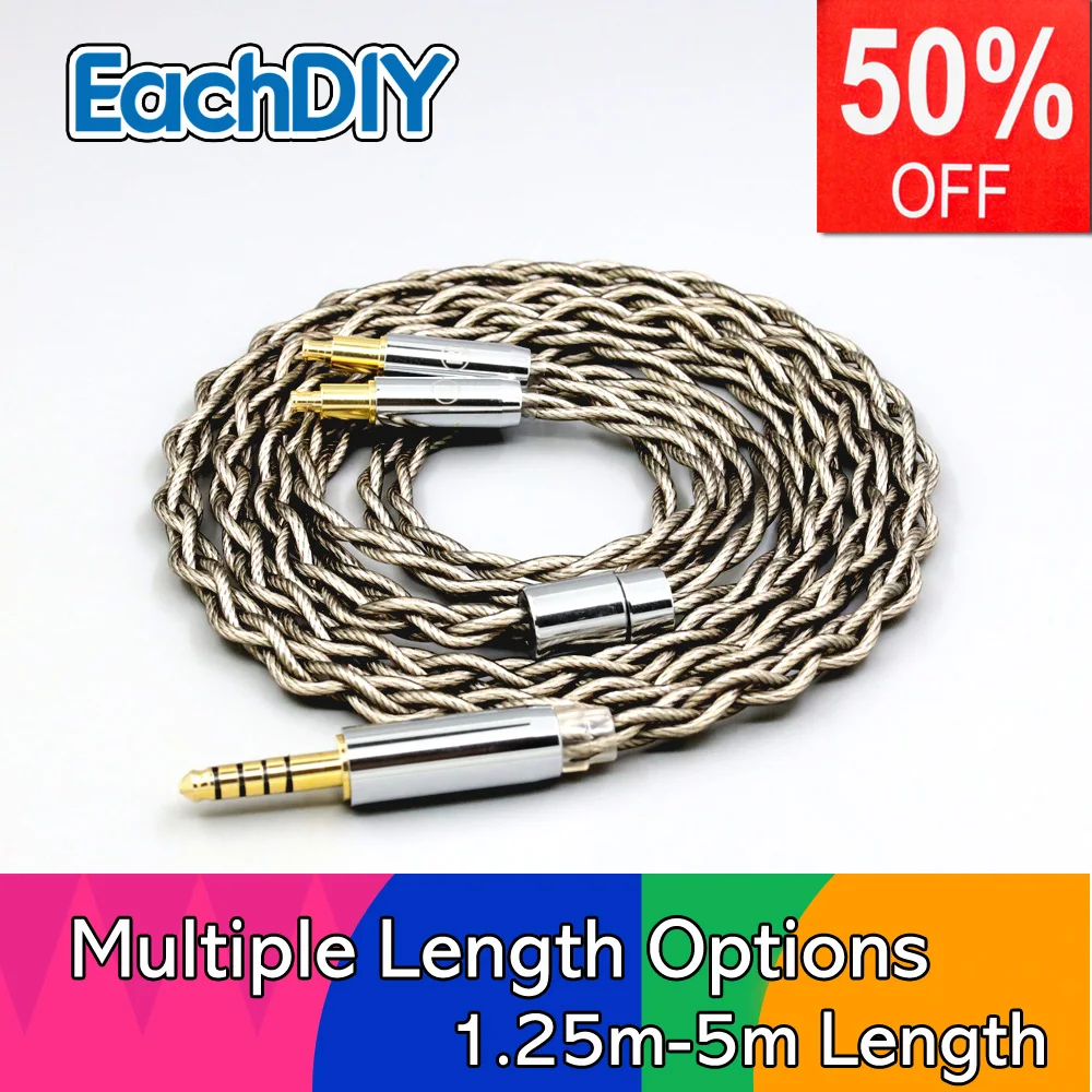 

99% Pure Silver + Graphene Silver Plated Shield Earphone Cable For Audio Technica ATH-ADX5000 MSR7b 770H 990H A2DC LN007927