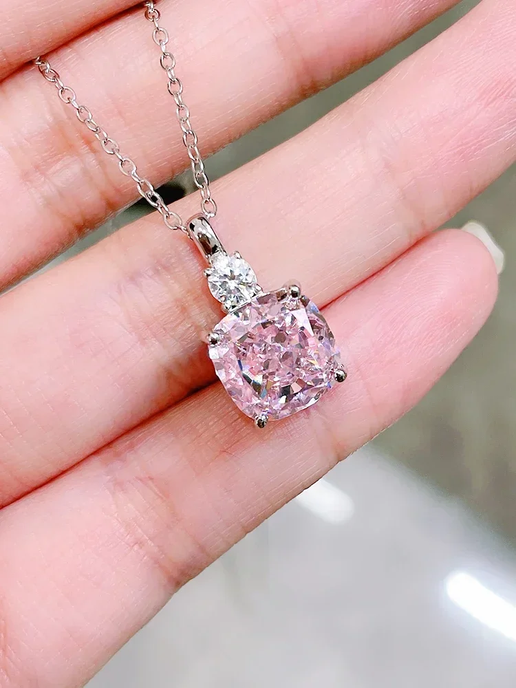 Minimalist Pink Diamond Fashion 925 Silver Pendant High Carbon Diamond Small Style Design Vintage Wedding Jewelry