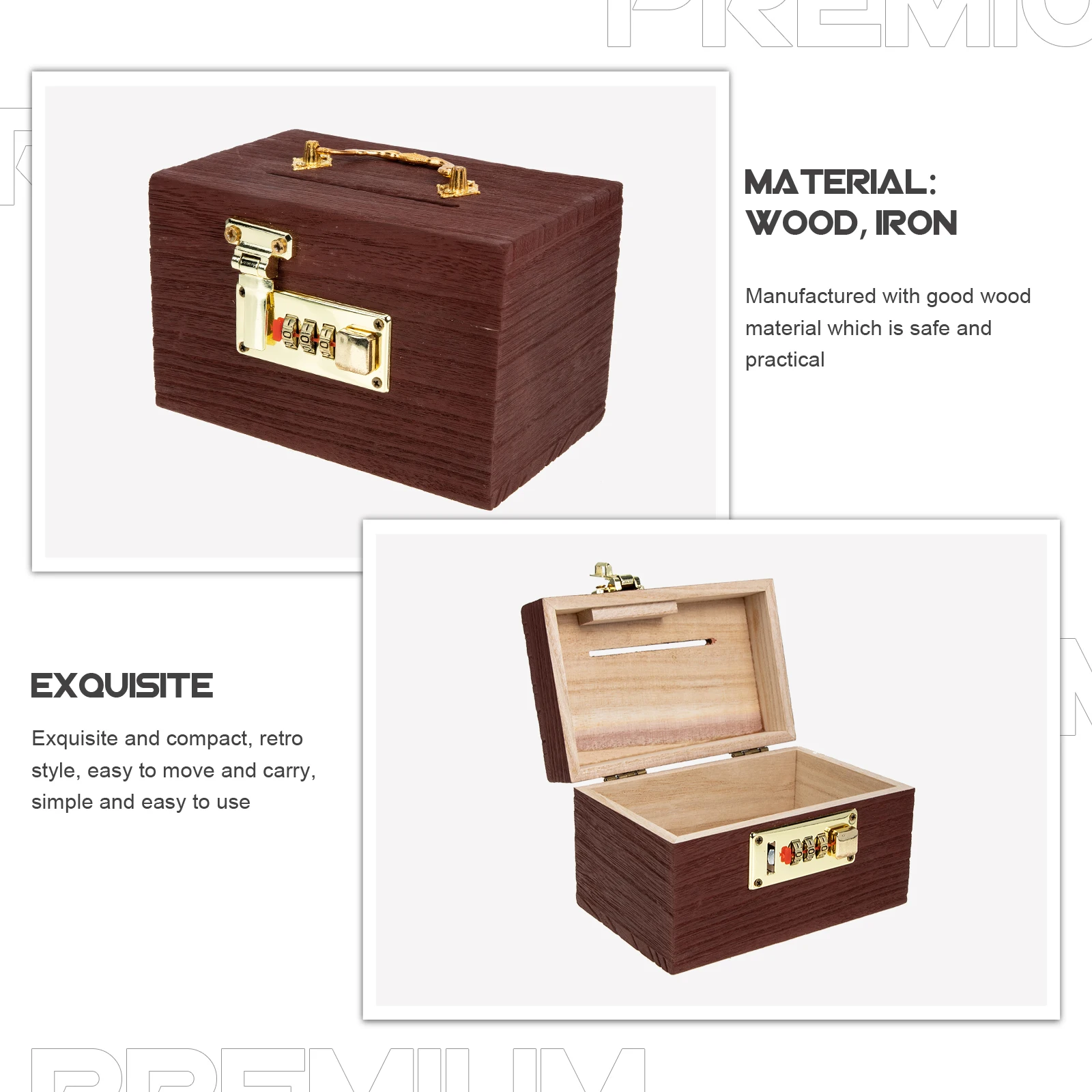 Caja del Tesoro de madera, caja de dinero decorativa de estilo Vintage para el hogar, oficina, adorno de escritorio, almacenamiento, caja de efectivo con diseño de cerradura creativa