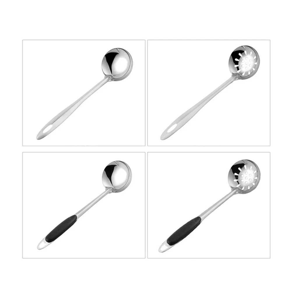 

Stainless Steel Hangable Hot Pot Soup Spoon Household Long Handle Thicken Metal Spoon for Home Restaurant (Black Spoon)