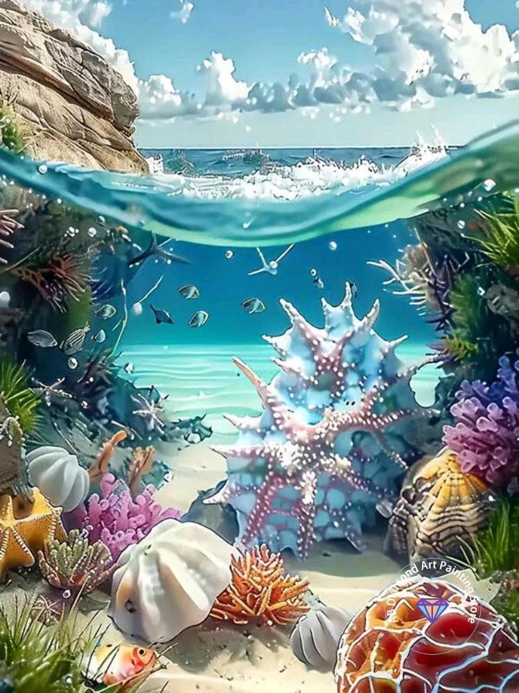 

Shell Underwater Landscape AB Diamond Painting Kit Square Round Diamond 5D DIY Mosaic Handmade Art Exquisite Gift Home Decor
