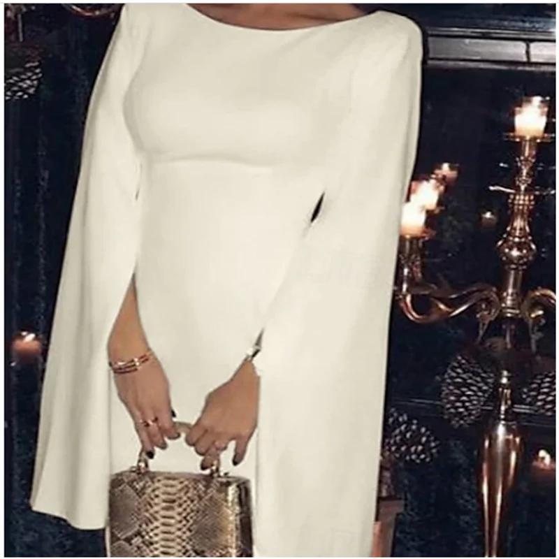 Schede/Kolom Theelengte Cocktailjurken Feestjurken Elegant Feest Kleine witte jurken Lange mouwen Met sieraad Hals Bruiloftsgasten