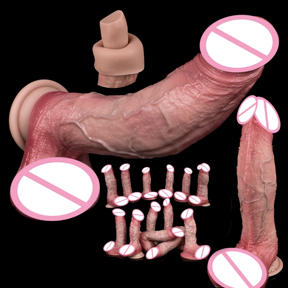 FAAK Double Layer Soft Silicone Large Realistic Dildo Clitoral Vagina and Anal Stimulation Sex Toys for Women Couple Anal Plug