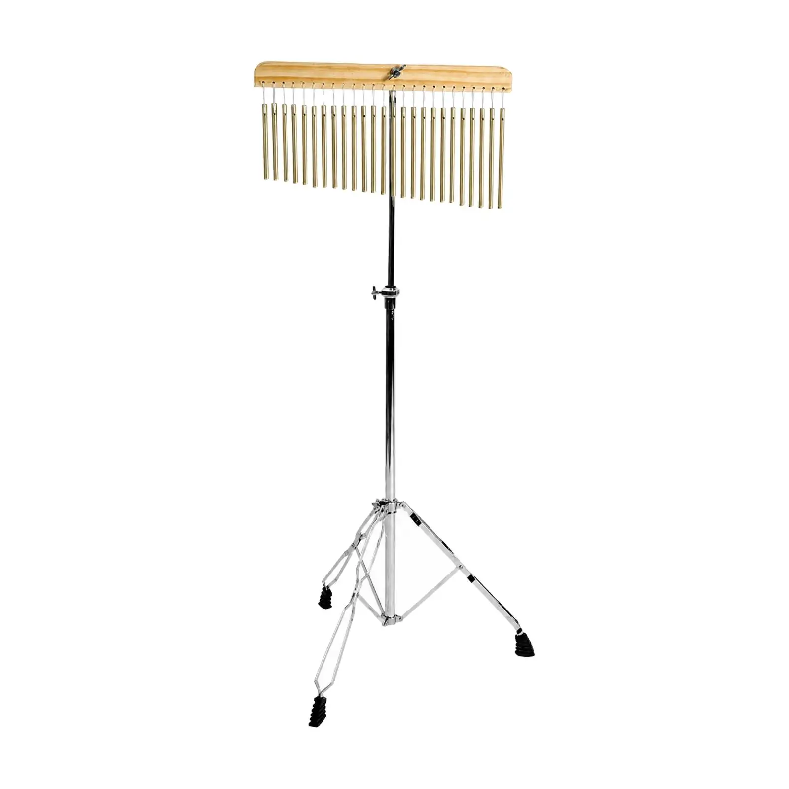 Large Wind Chime Instrument with Wood Top Bar and Brass Tubes for Garden Sound Installation and Music Studio