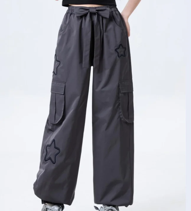 Dolce moda fresca dolce fiocco bello versatile pantaloni per il tempo libero donna autunno pantaloni larghi ricamati tridimensionali larghi