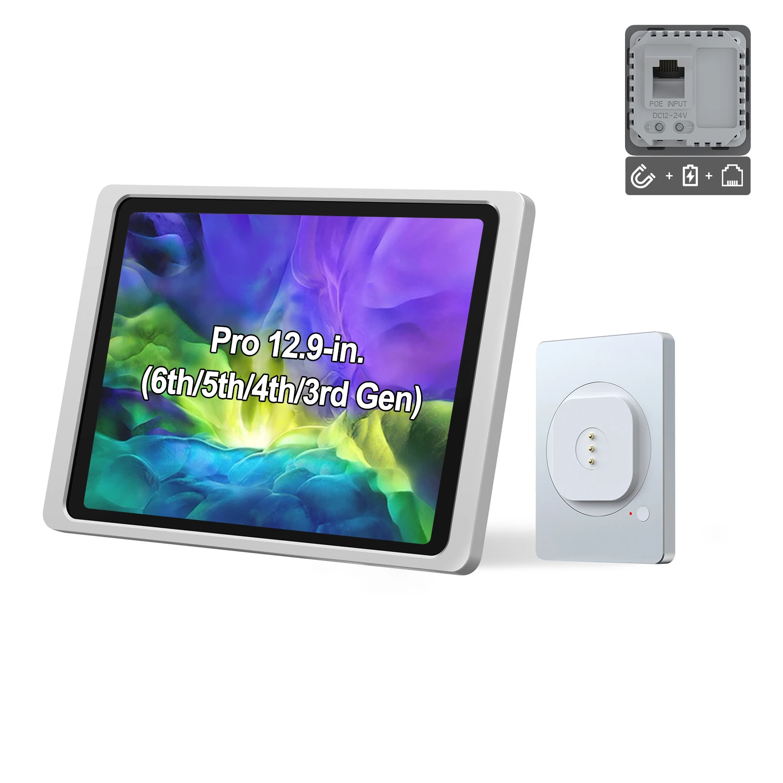 

EMONITA Magnetic Wall Mount with Charging Case for iPad Pro 12.9-in. (3rd/ 4th/ 5th/ 6th Gen) Poe and DC Up to 18W Quick Charge