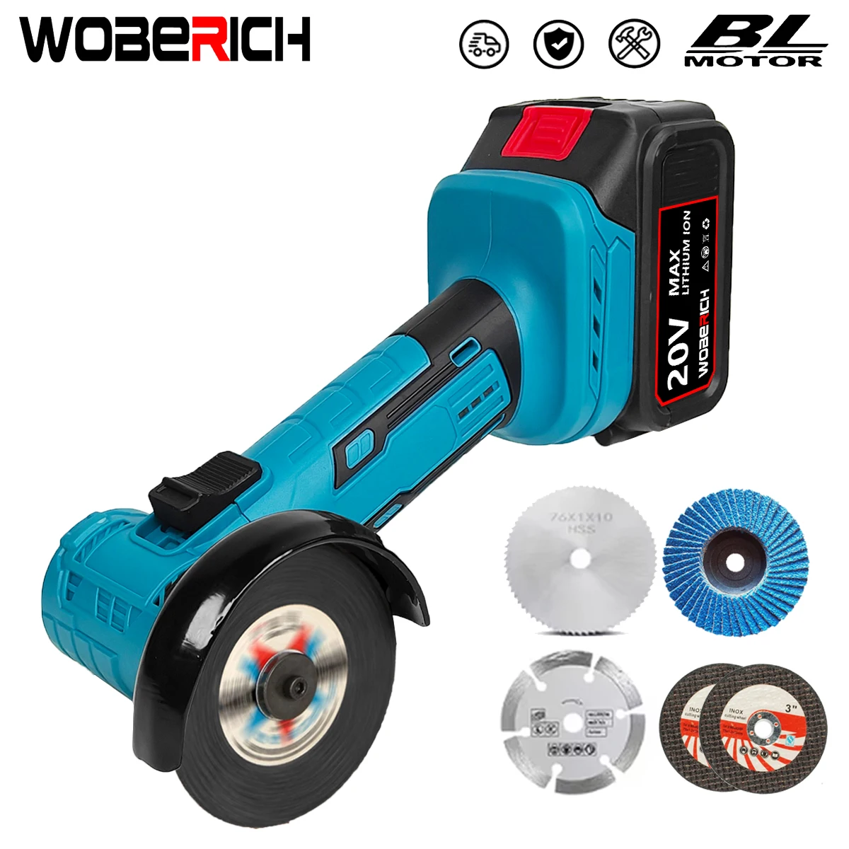 Brushless 3inch Angle Grinder 76mm Polishing Cutting Machine Cordless Woodworking Grinder For 18V Makita/WOBERICH Battery