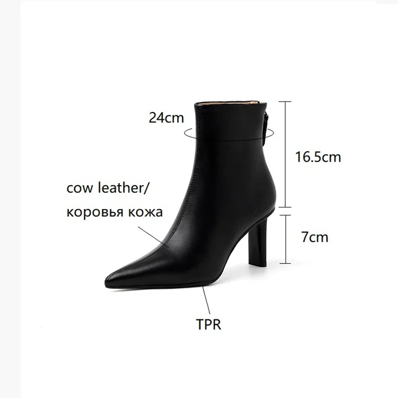 NEW Fall Shoes Women Pointed Toe High Heel Shoes Genuine Leather Shoes Square Heel Ankle Boots Elegent Modern Women Boots