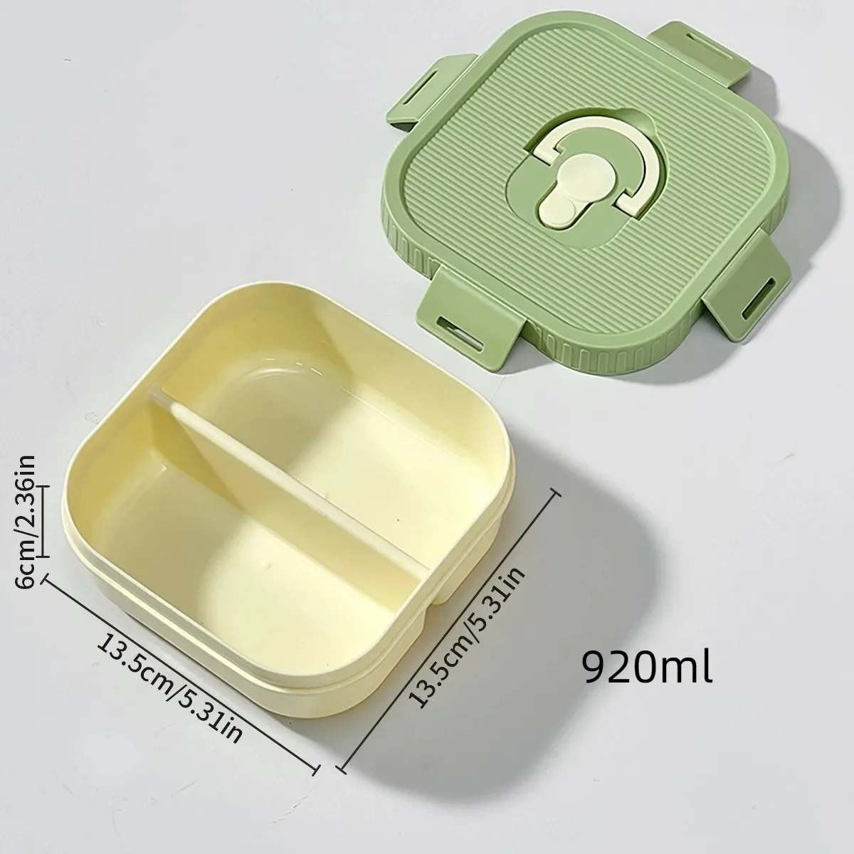 Magnetronbestendige, vierkante lunchbox van kunststof met vakken, herbruikbaar, draagbaar, lekvrij, voor kinderen, geschikt voor fruit en salades, met handvat.