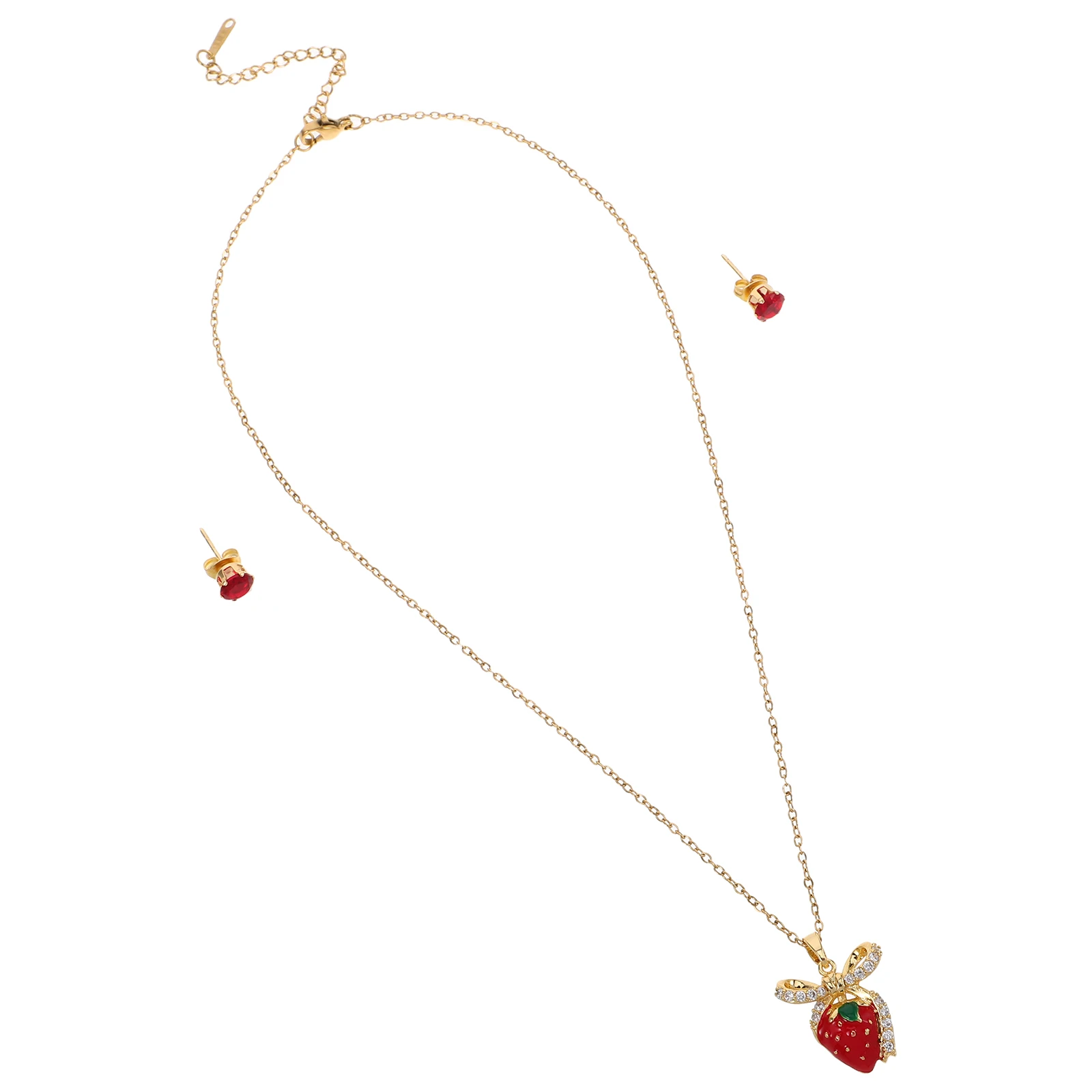 

Strawberry Peach Micro Inlaid Necklace Earrings Set Cute Fruit Design Stainless Steel Jewelry Trendy Ladies Accessories