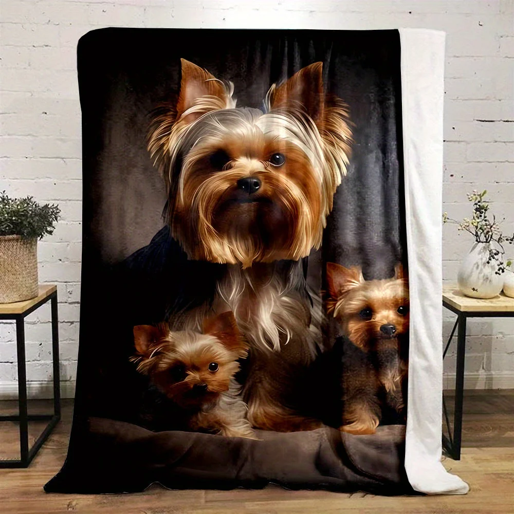 Adorable Yorkshire Terrier with Two Puppies Print, All-Season Nap and Office  Throw Blanket, Family Blanket, Gift for Family and