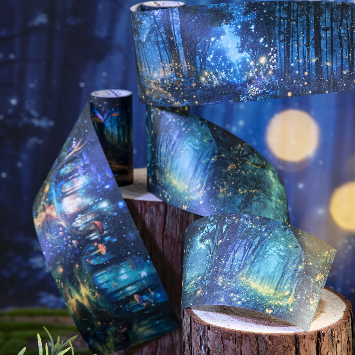 80mm*200cm Night Forest Series Vintage Tree Light Landscape Washi Tape Creative DIY Journal Material Collage Stationery