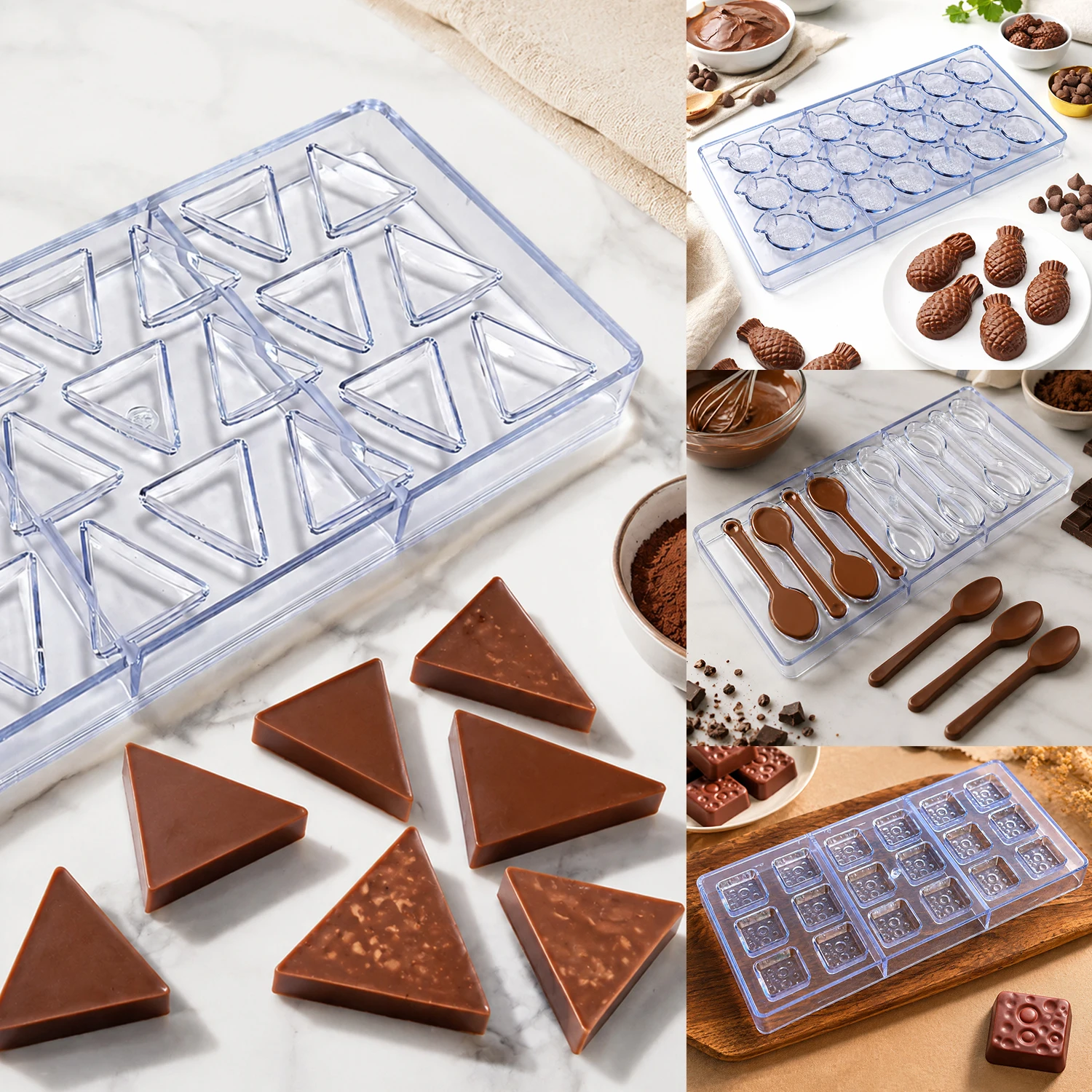 Polycarbonate Candy Chocolate Mold, Mixed Shapes, Rose,Heart,Drop,Pyramid,Sphere,Bar,Food Grade Mold for Homemade Treats