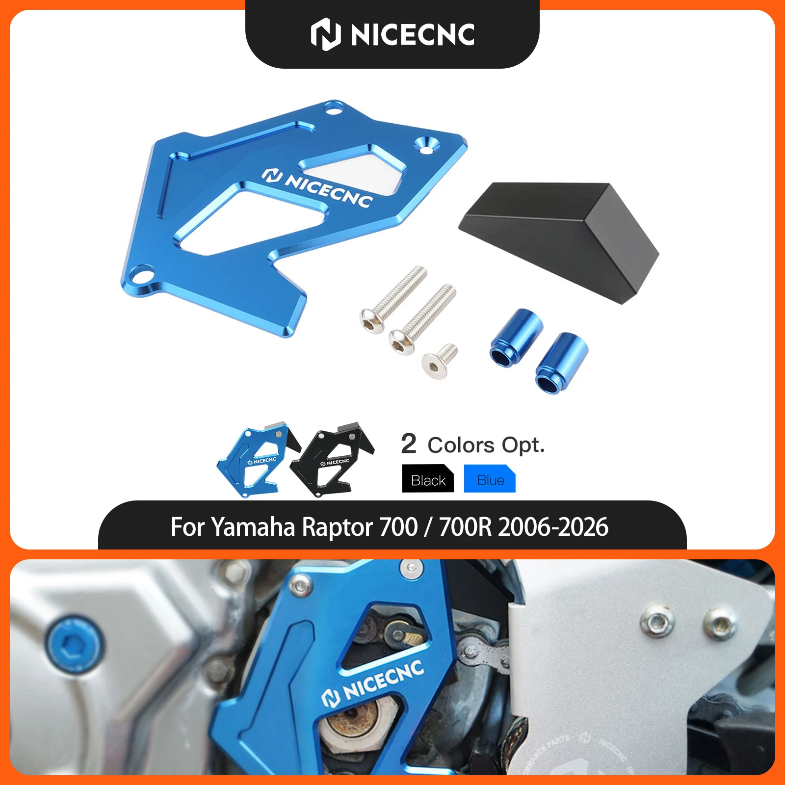 NICECNC Pour Yamaha Raptor 700 2006-2026 Protection de carter pour RAPTOR 700R SPECIAL EDITION Cache-pignon en aluminium Accessoires VTT