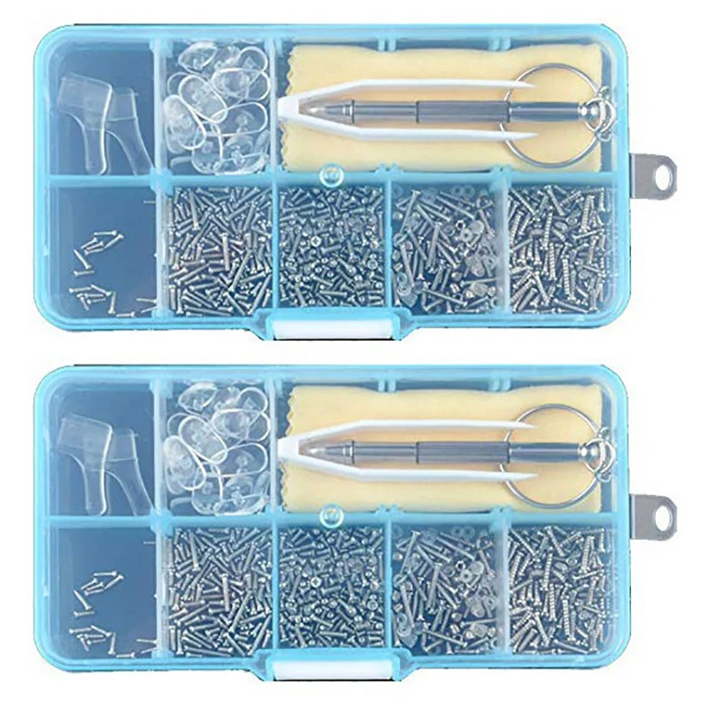 2X Eyeglass Sunglass Repair Kit With Screws Tweezers Screwdriver Tiny Mini Screws Nuts Assortment Repair Nose Pads