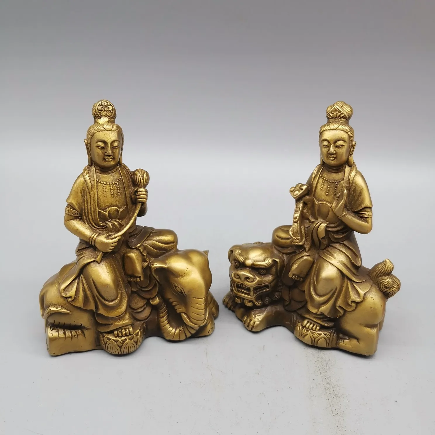 

Fashion China Exquisite Brass Manjushri Buddha Crafts Statue Iiving Room Decoration Buddha Statue A pair