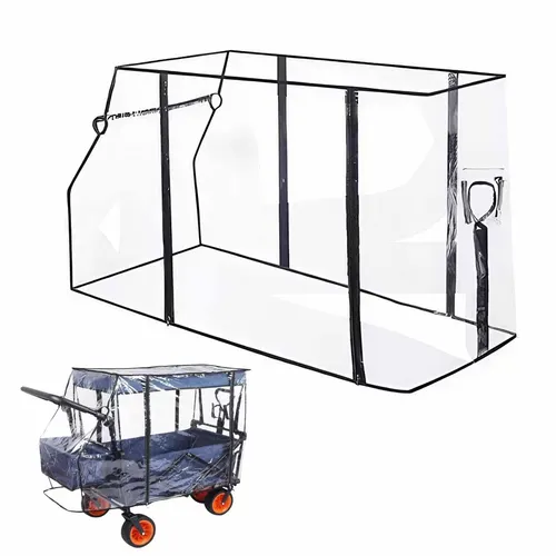 Imagen 2 del producto Cubierta de lluvia plegable para carrito de Camper al aire libre, cubierta transparente de EVA a prueba de viento, cubierta antipolvo, impermeable, carrito de mano, accesorio Universal de 21""