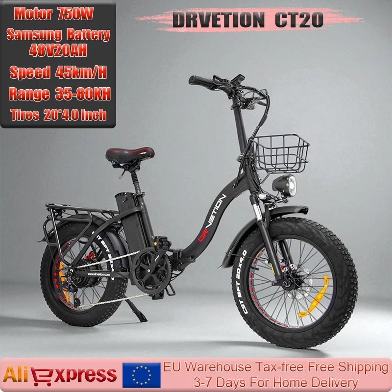 DRVETION CT20 Fold Bicicletta Elettrica 750W Motore 48V20AH Batteria Freno Idraulico Bici Elettrica 20*4.0 Fat Tire All-Terrain E-Bike