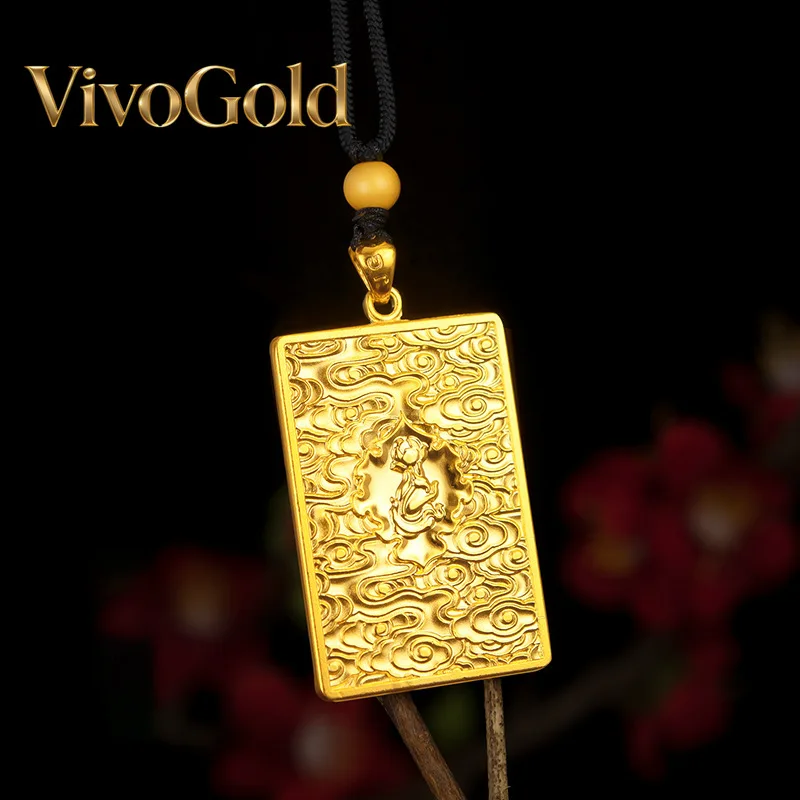 

VivoGold 5D Craft Necklace 24K Real Gold Men's Guanyin Large Pendant 9999 Seiko Dragon Royal Tag Necklace