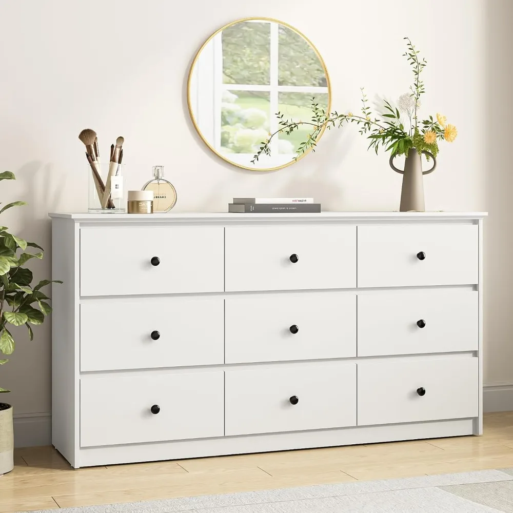 

9 Drawer White Dresser for Bedroom, Wide Dressers & Chest of Drawers with Large Capacity Storage, Modern Long Dressers for