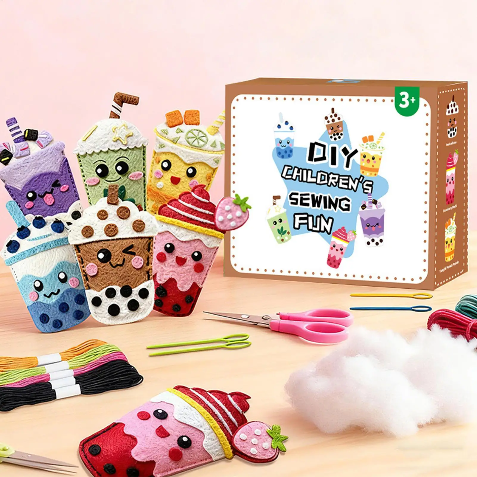 Artesanato de costura para crianças fazer saco de chá de leite pingente meninas kit de costura para projeto de arte boneca fazendo atividades escolares em casa jogar arte