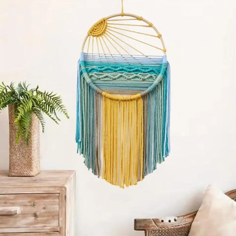 Hand-woven Cotton Rope Sunrise Sunset Tapestry Bohemian Colorful Sunrise Sunset Wall Art Decorative with Tassel