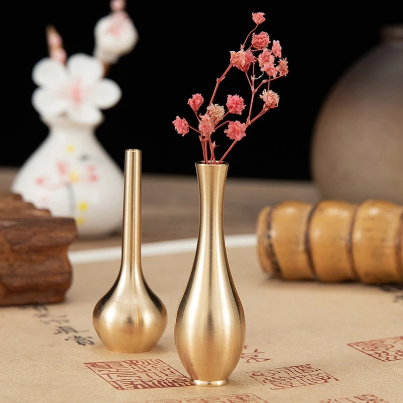 Pure Copper Mini Vintage Vase Ornament Home Decoration Retro Brass Flower Bottle Figurines Modern Light Luxury Decorative Crafts