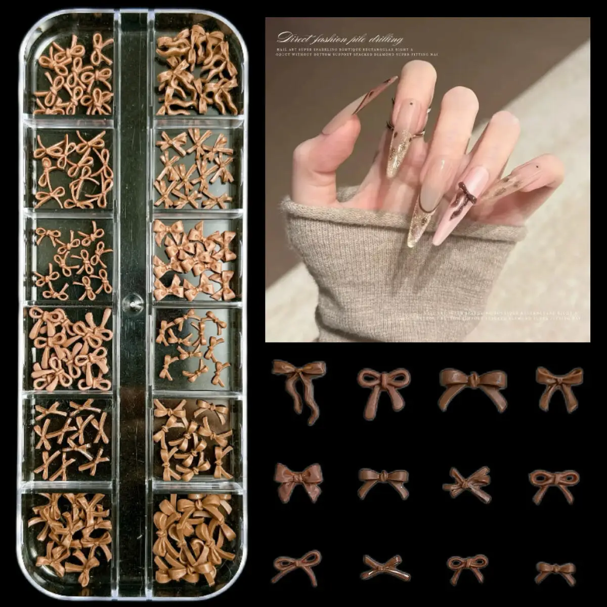 

1 Box Of Maillard Color Resin Soft Bow Nail Charms Translucent Brown Ribbon Bow Nail Art Decoration Manicure DIY Accessories