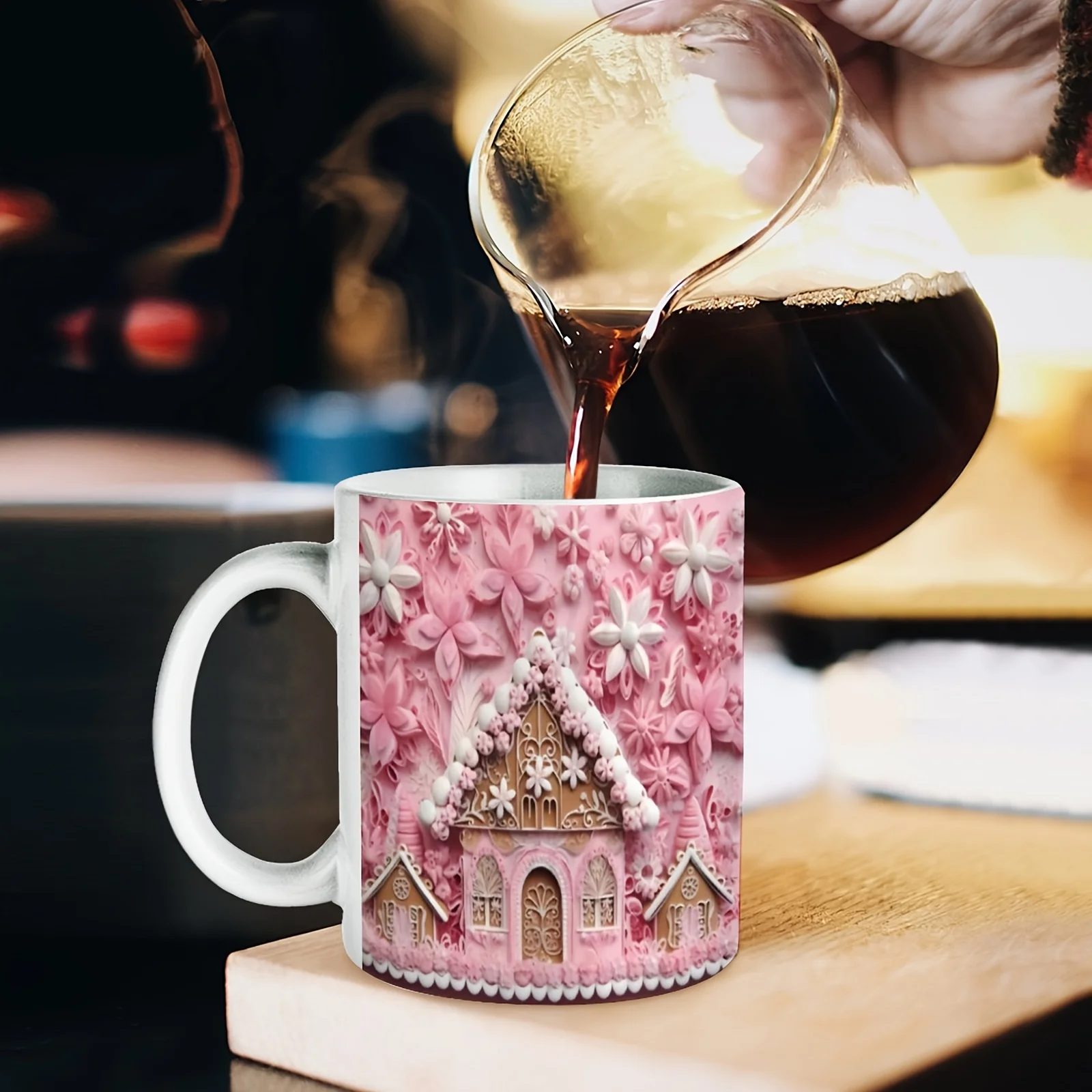 1pc 11oz, Pink Gingerbread House, Gift For My Boss, Team Manger Gift, Director Gift, Boss Thank You Gift, Boss, White Ceramic Coffee Mug Tea Or Water, Summer Winter Drinkware Halloween Christmas Wedding Birthday Valentines Day Gift