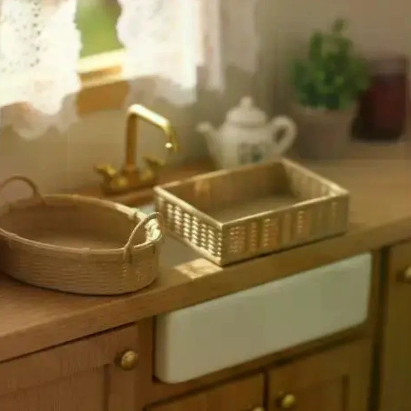 

1Pcs Handmade Fashion Hand Woven Basket Miniature Dollhouse Simulation Vegetable Basket DIY Vine Woven Basket For Doll Accessory