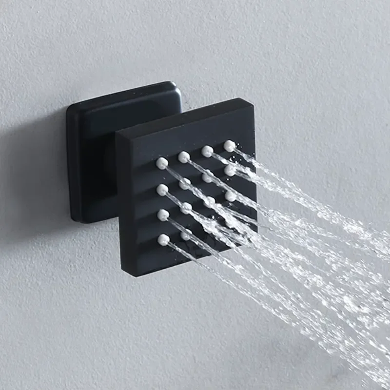 MATTE Black Shower Faucets 31'' Large Rainfall LED Waterfall Massage Shower Set Bathroom Thermostatic 5 Ways Mixer view 3