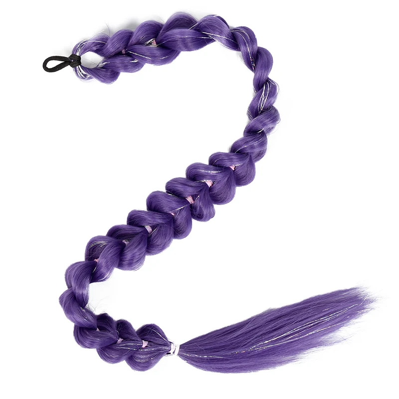 الأرجواني kpop مجموعة الصيد الساحرة رومي تأثيري شعر مستعار أنيمي مع نفس عقال موضوع ذهبي شعر مستعار ذيل حصان جديلة #6